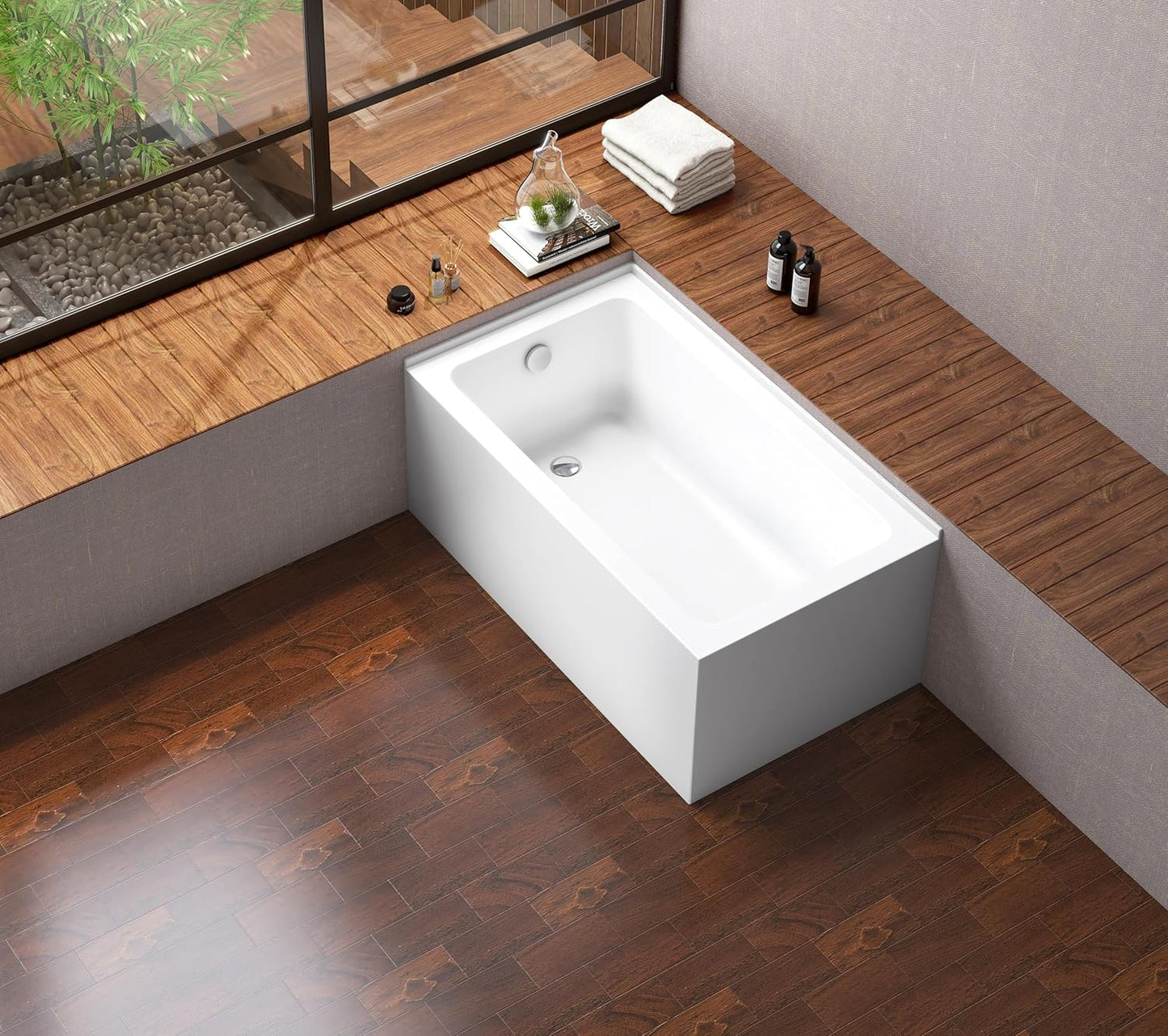 Aqua Eden VTAP5430L22TS 54-Inch Acrylic 2-Wall Corner Alcove Tub with Left Hand Drain, White