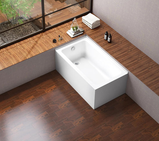 Aqua Eden VTAP5430L22TS 54-Inch Acrylic 2-Wall Corner Alcove Tub with Left Hand Drain, White