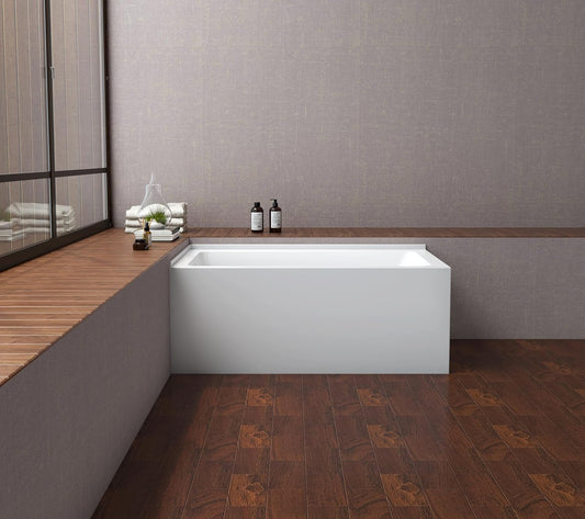 Aqua Eden VTAP5430L22TS 54-Inch Acrylic 2-Wall Corner Alcove Tub with Left Hand Drain, White
