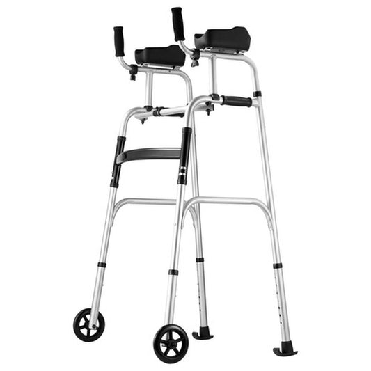 2 in 1 Folding Walker with Armrest Pads & 5" Solid Wheel Height Adjustable