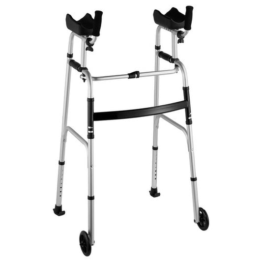 2 in 1 Folding Walker with Armrest Pads & 5" Solid Wheel Height Adjustable