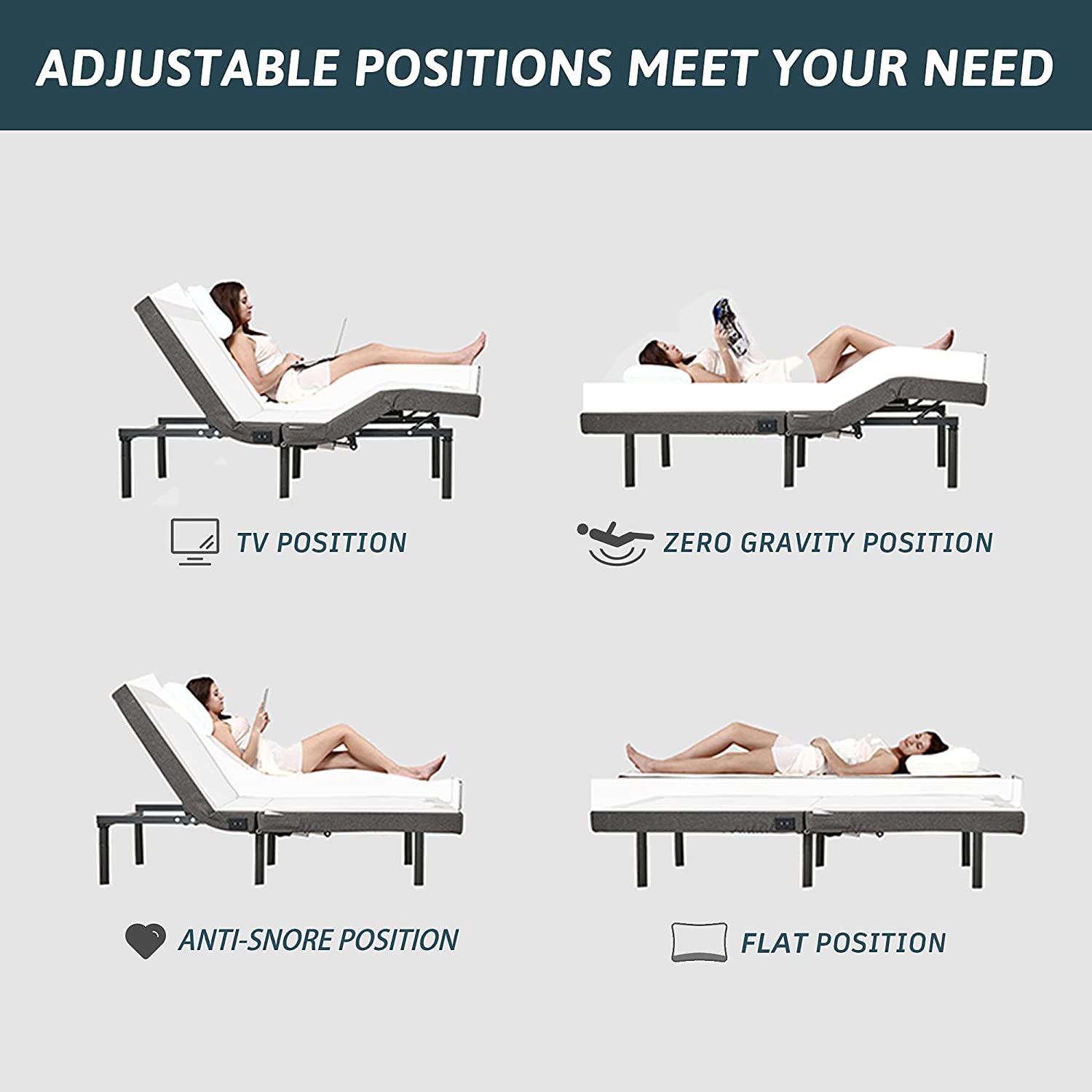 Adjustable Bed Frame Twin XL Electric Massage Adjustable Bed