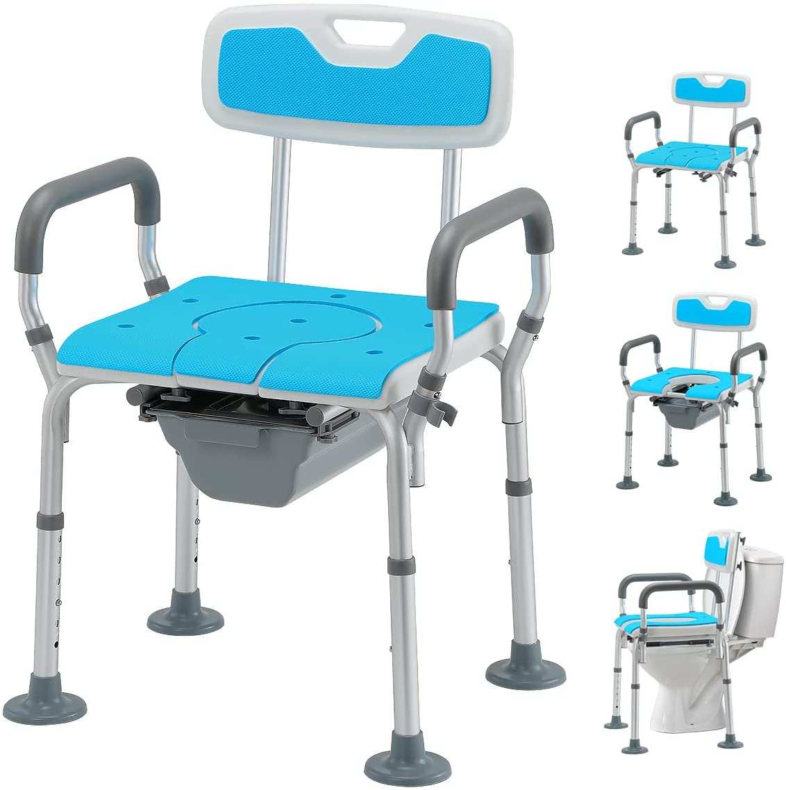 Bedside Commode 4 in 1 Heavy Duty Shower Chair with Back