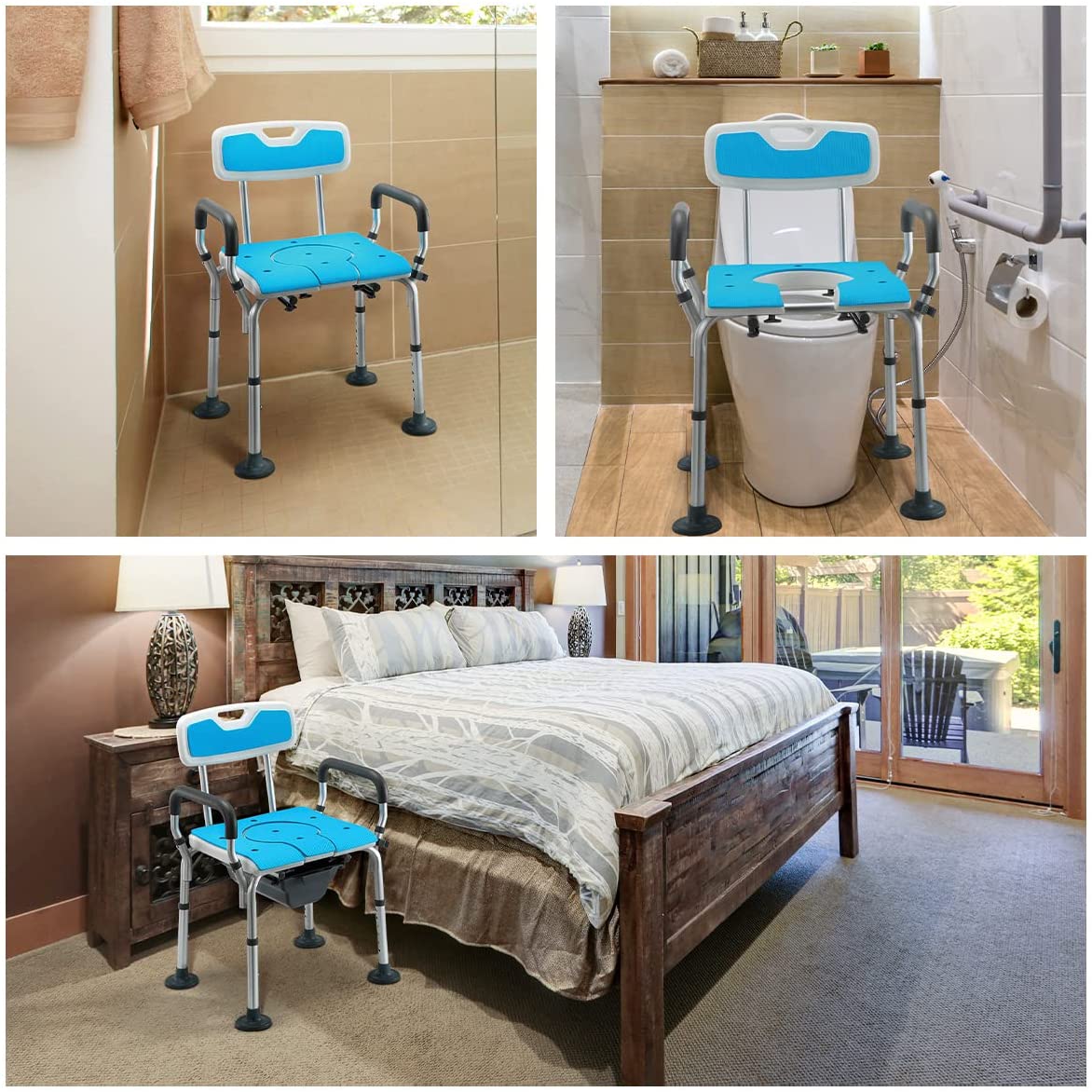 Bedside Commode 4 in 1 Heavy Duty Shower Chair with Back