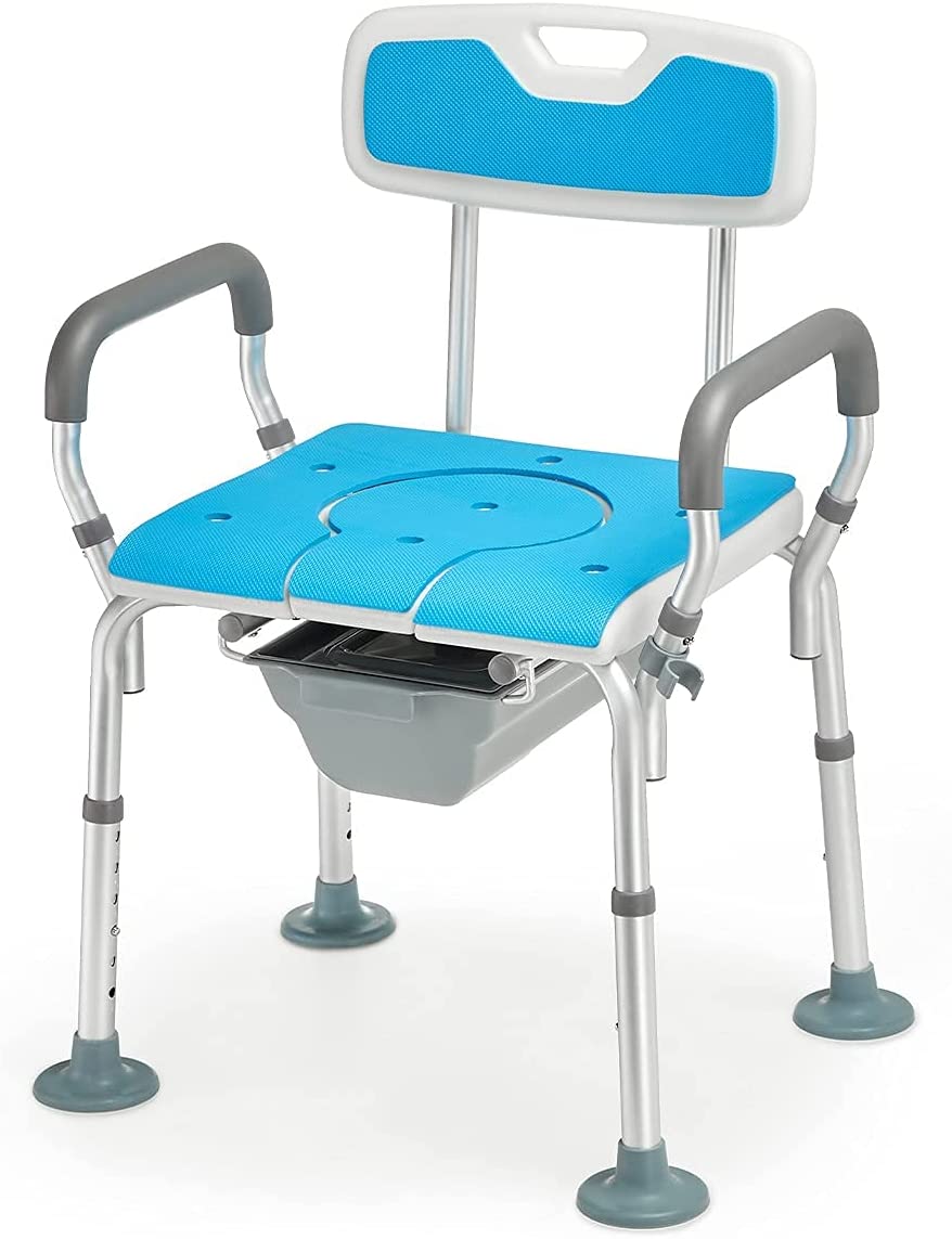Bedside Commode 4 in 1 Heavy Duty Shower Chair with Back