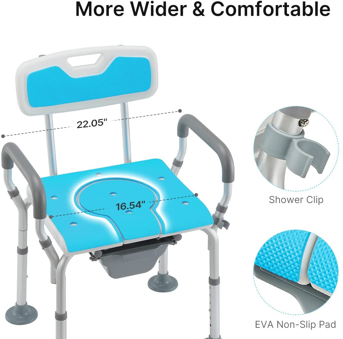 Bedside Commode 4 in 1 Heavy Duty Shower Chair with Back