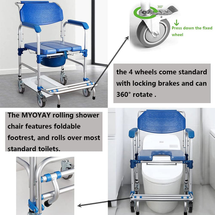 Bedside Commode Chair Lightweight Rolling Shower Chair