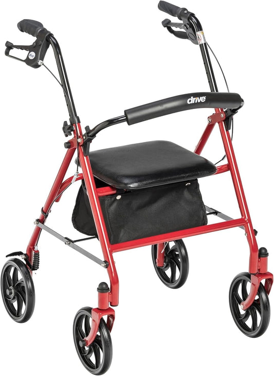 4 Wheel Rollator Walker with Seat, Steel Rolling Walker, Height Adjustable