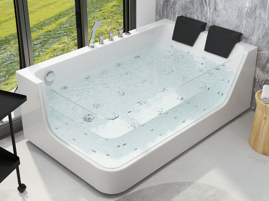 71" LED Acrylic Whirlpool Bathtub with Water Massage, Transparent Soaking Tub & Faucet – White