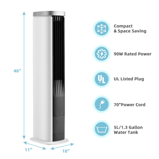 3-In-1 Portable Evaporative Air Cooler 40" Bladeless Cooling Tower Fan W/Timer