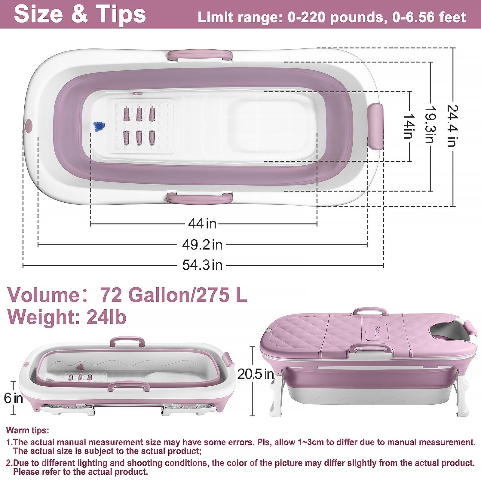 Portable Foldable Bathtub For Adults Children 54 - 54 inches