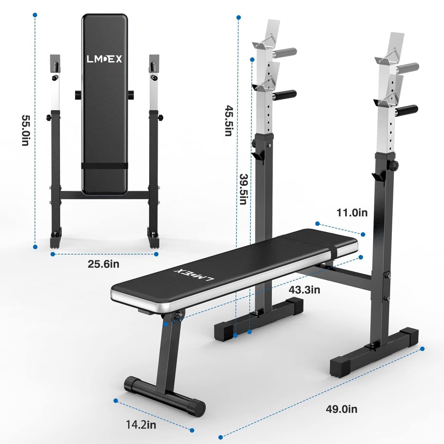 Adjustable Weight Bench Press with Squat Rack | Folding Multi-Function Dip Station