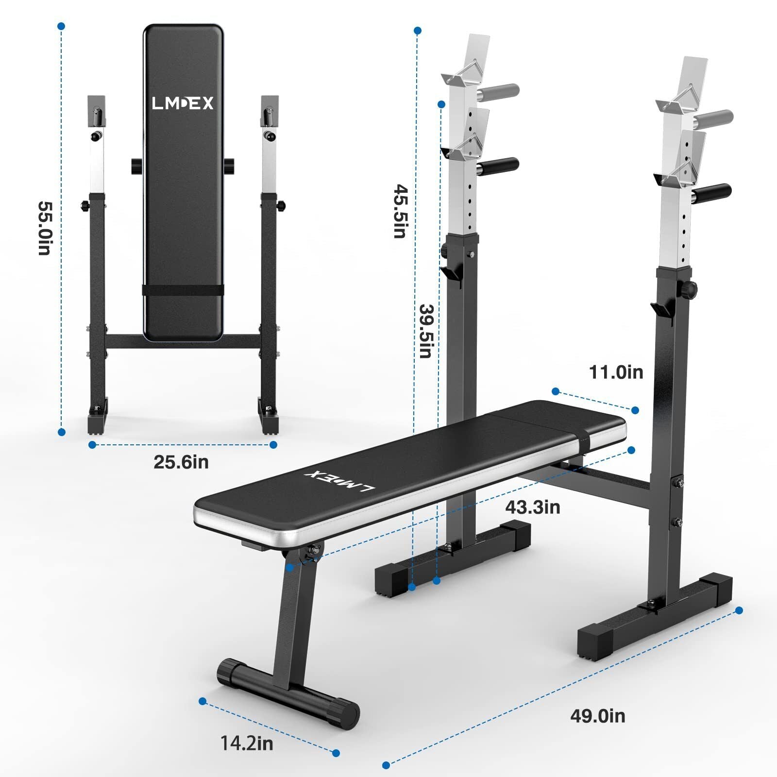 Adjustable Weight Bench Press with Squat Rack | Folding Multi-Function Dip Station