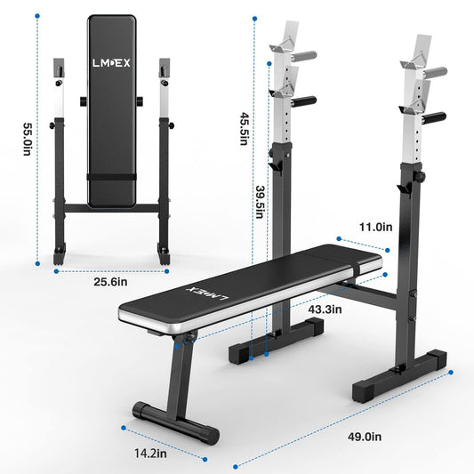 Adjustable Weight Bench Press with Squat Rack | Folding Multi-Function Dip Station