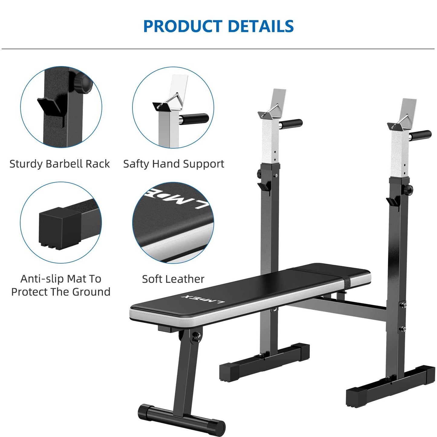 Adjustable Weight Bench Press with Squat Rack | Folding Multi-Function Dip Station