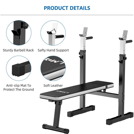 Adjustable Weight Bench Press with Squat Rack | Folding Multi-Function Dip Station