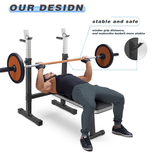Adjustable Weight Bench Press with Squat Rack | Folding Multi-Function Dip Station