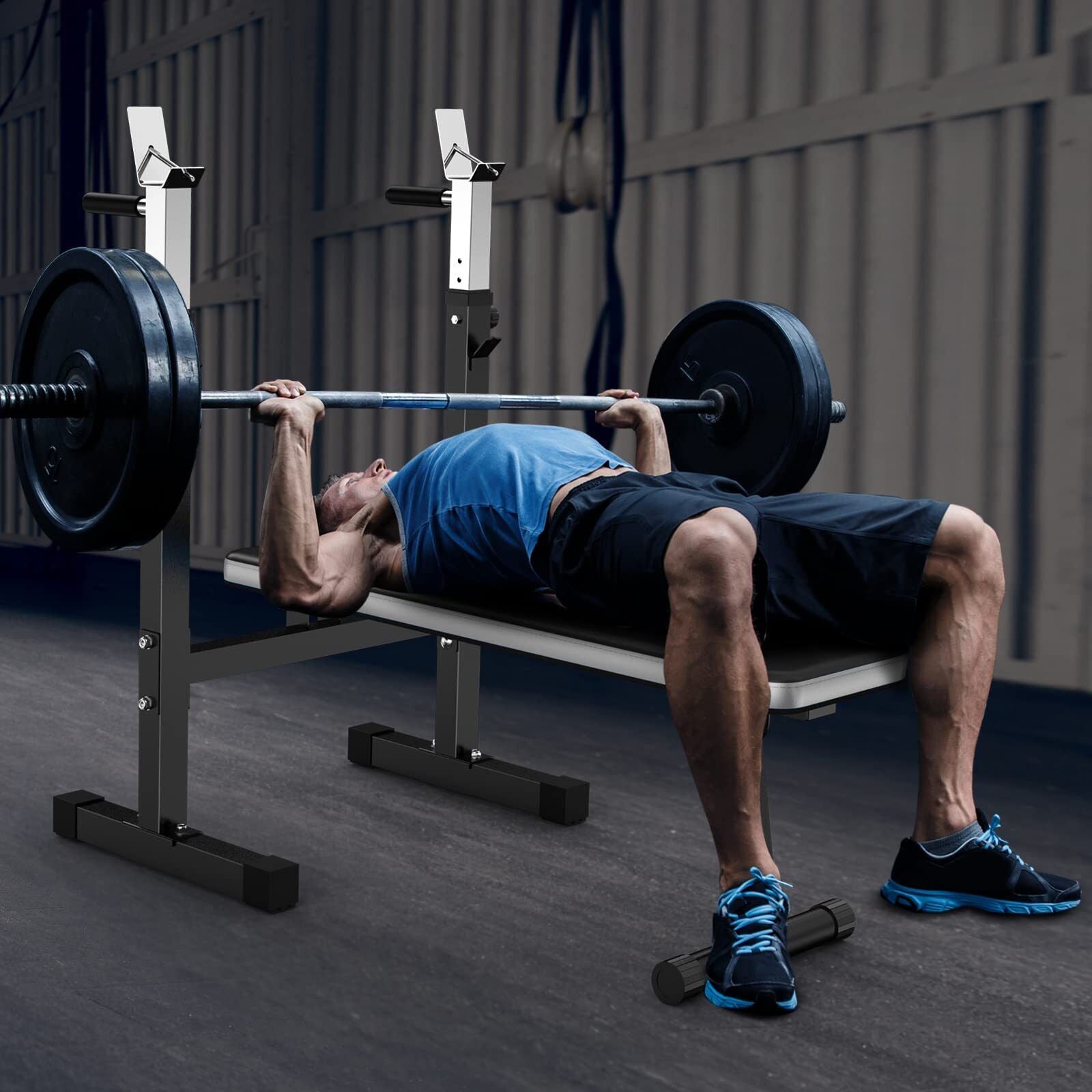 Adjustable Weight Bench Press with Squat Rack | Folding Multi-Function Dip Station