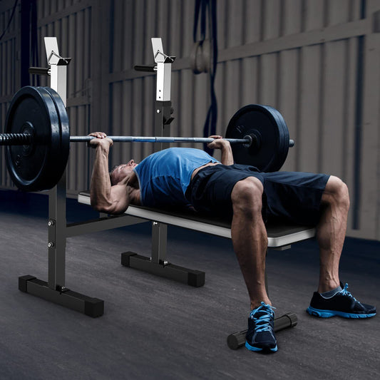 Adjustable Weight Bench Press with Squat Rack | Folding Multi-Function Dip Station