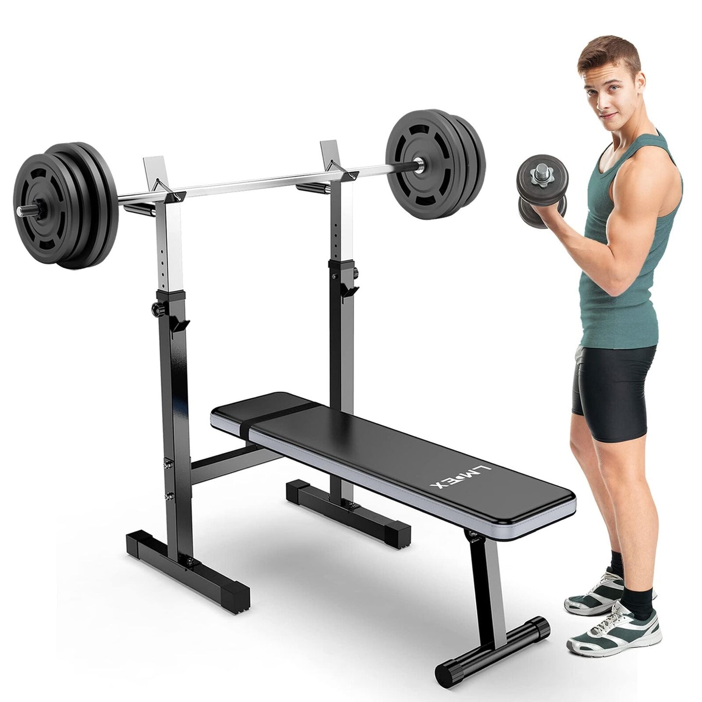 Adjustable Weight Bench Press with Squat Rack | Folding Multi-Function Dip Station