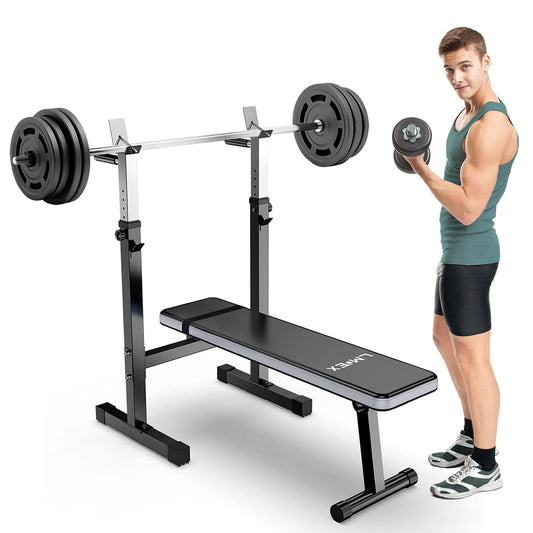 Adjustable Weight Bench Press with Squat Rack | Folding Multi-Function Dip Station