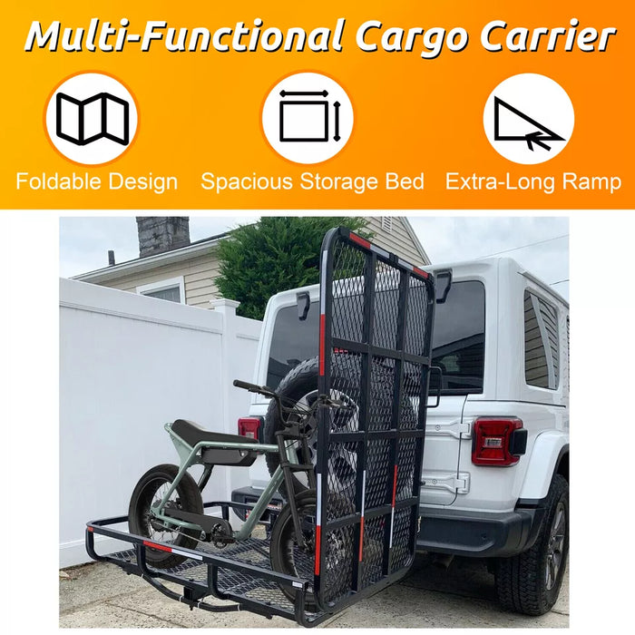 Meubon Hitch Mount Wheelchair Carrier Rack with Loading Ramp for Mobility Scooters & Cargo Model M776122