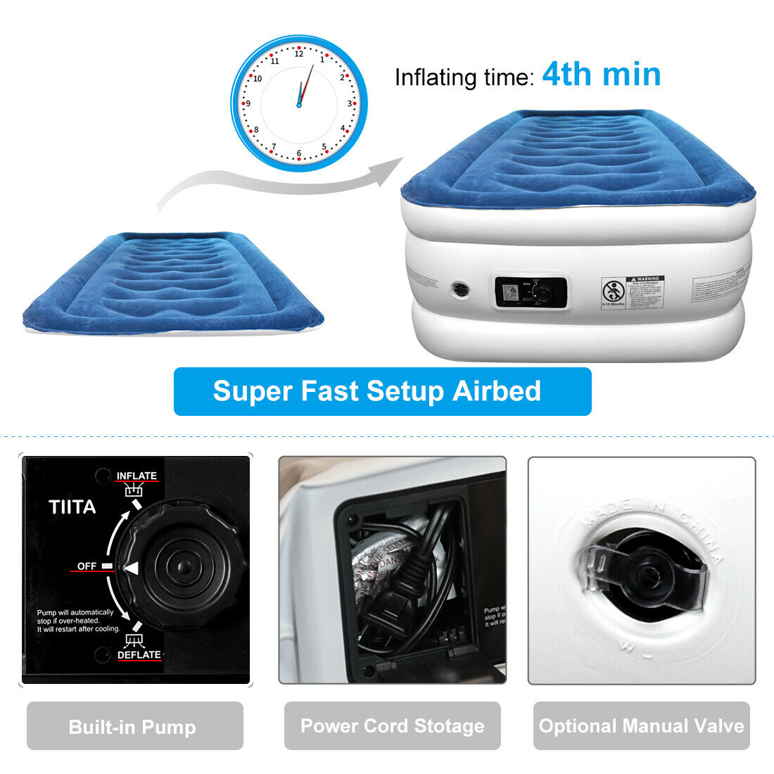 TWIN Durable Air Mattress Built-in Quick Pump with Storage