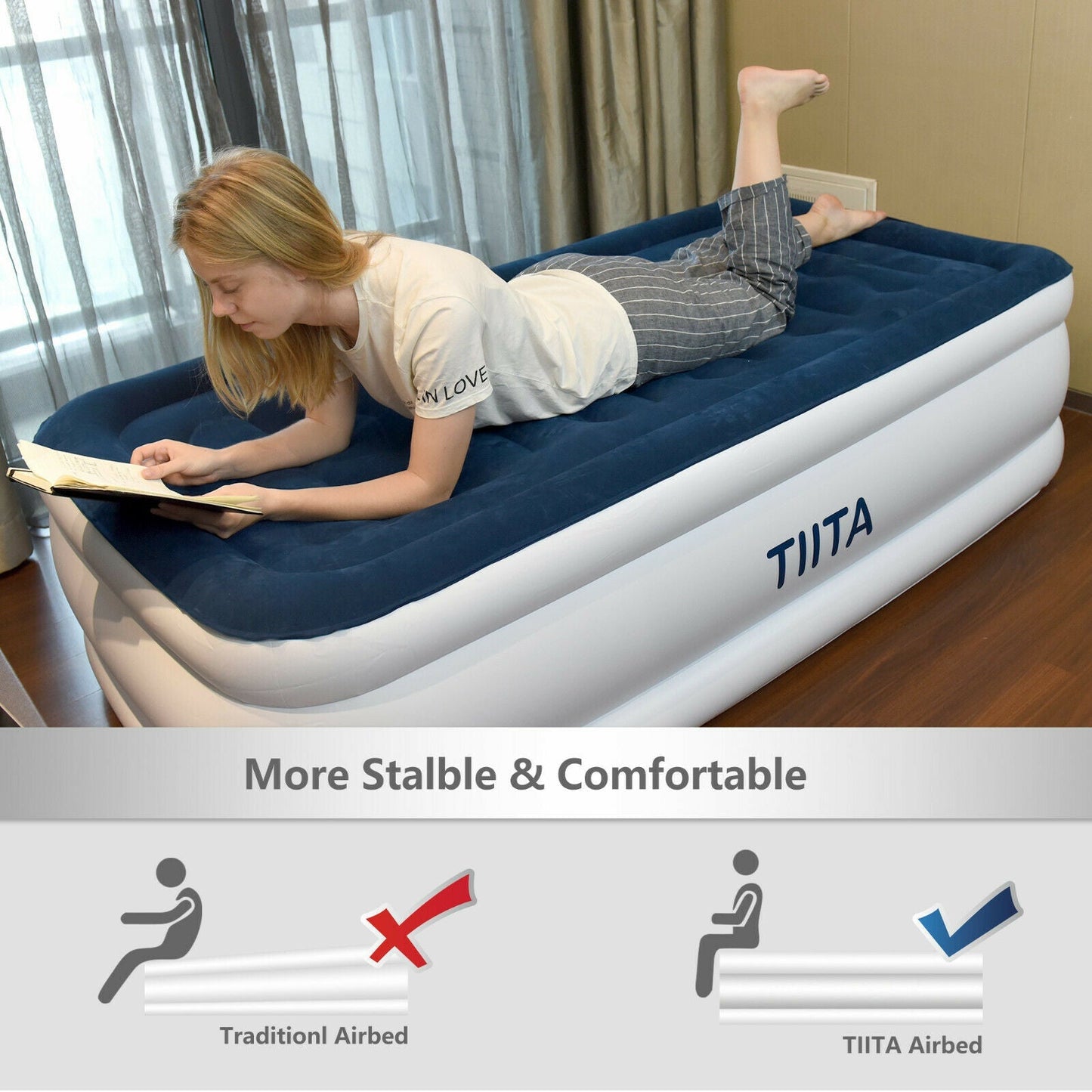 TWIN Durable Air Mattress Built-in Quick Pump with Storage
